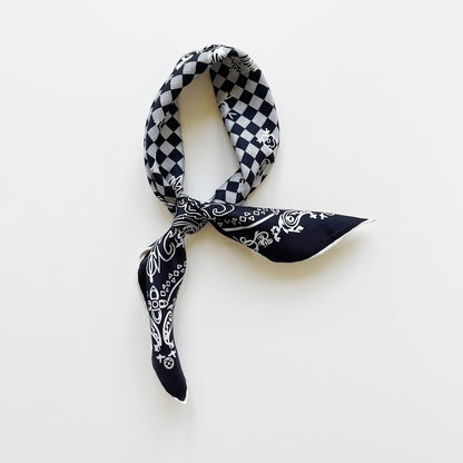 Classic Baroque Check Silk Scarf - 53cm Hand-rolled Men's Square Neckerchief Women's Bandana