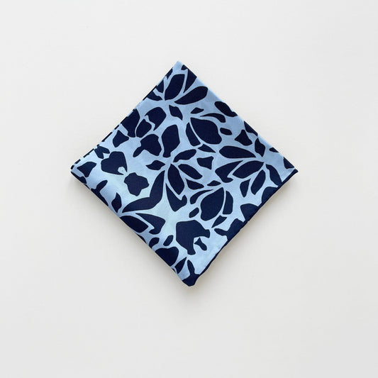 Blue Melody Silk Scarf - 65cm Double-Sided Print with Hand-Rolled Edges