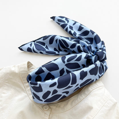 Blue Melody Silk Scarf - 65cm Double-Sided Print with Hand-Rolled Edges