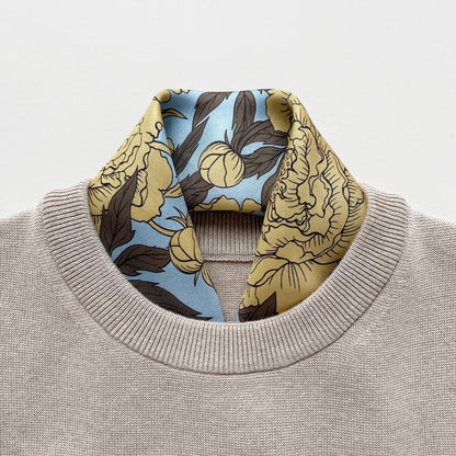 Peony Bloom Silk Scarf – 65cm Hand-Rolled Bandana Scarf