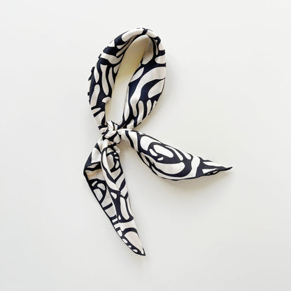 Charcoal Black Abstract Rose Silk Scarf - 65cm Women's Bandana Square with Hand-Rolled Edges