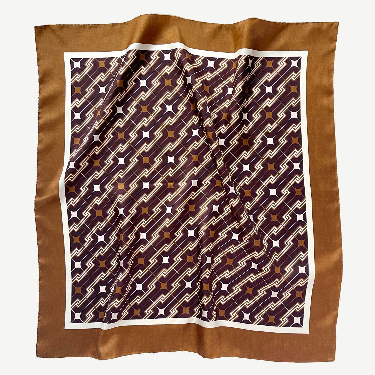Retro Geometric Silk Square Scarf - 65cm Double-Sided Print Men's Square Neckerchief