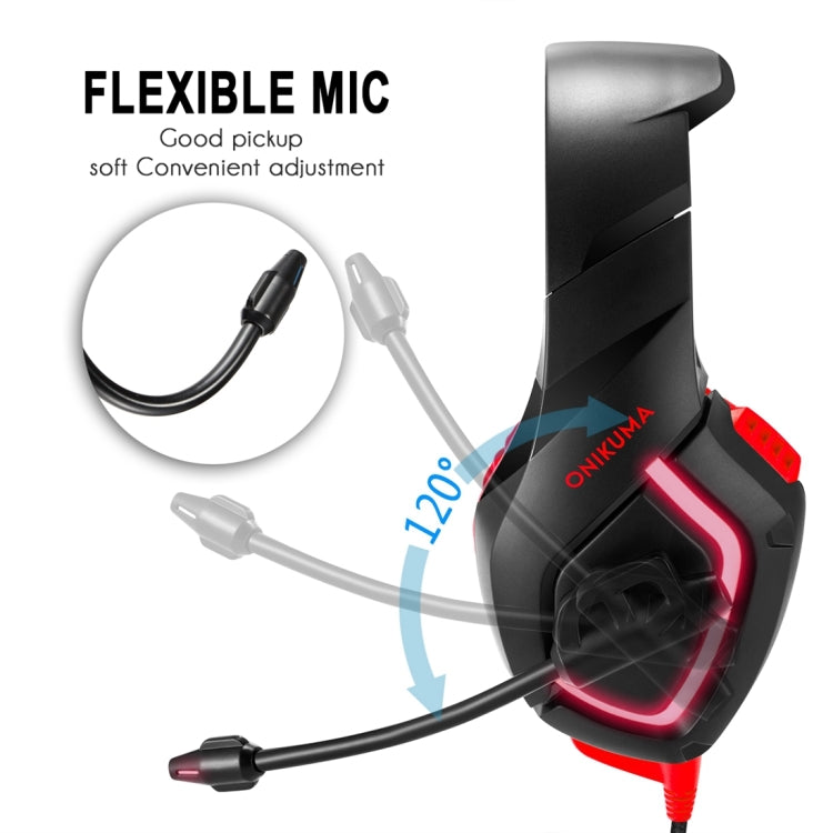 ONIKUMA K1B 3.5mm Plug Stereo USB LED Light Headphone with Microphone, For PS4, Smartphone, Tablet, PC, Notebook(Red)