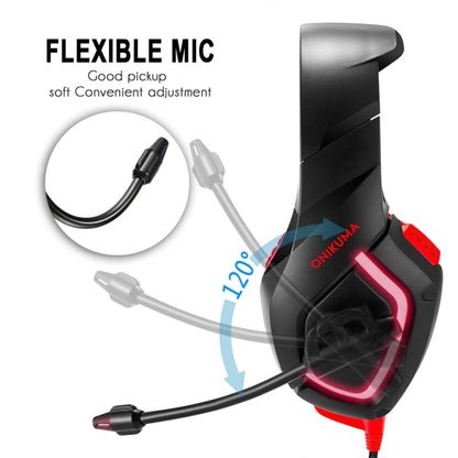 ONIKUMA K1B 3.5mm Plug Stereo USB LED Light Headphone with Microphone, For PS4, Smartphone, Tablet, PC, Notebook(Red)