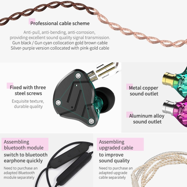 KZ ZSN Circle Iron Moving Iron Quad-core Wired Control In-ear Mega Bass HiFi Earphone with Microphone (Black)