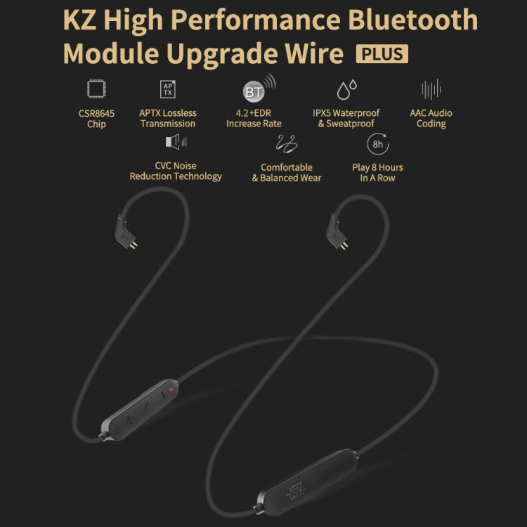 KZ Waterproof High Fidelity Bluetooth Upgrade Cable for KZ ZSN Earphones(Black)