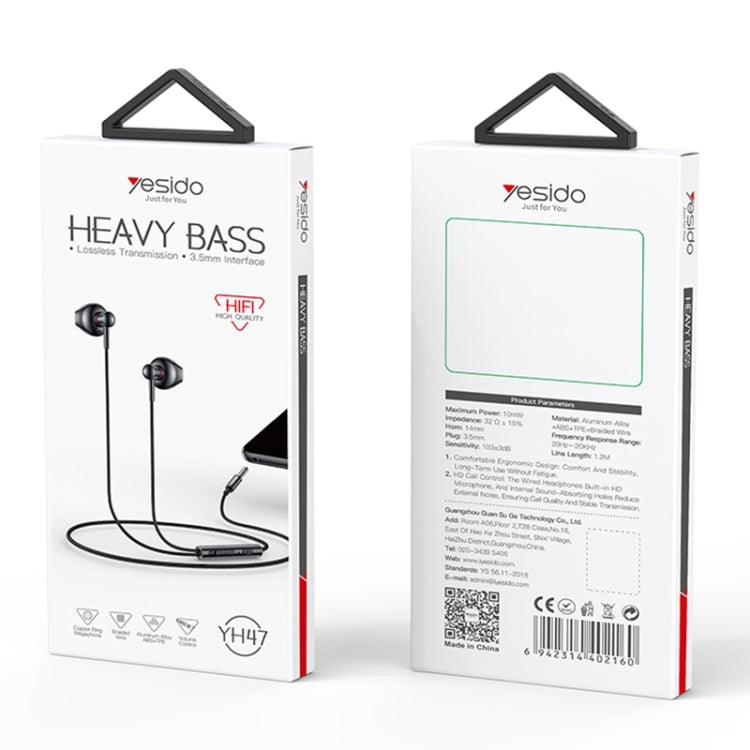 Yesido YH47 3.5mm Metal Line-Control In-Ear Wired Earphone, Length: 1.2m (Black)