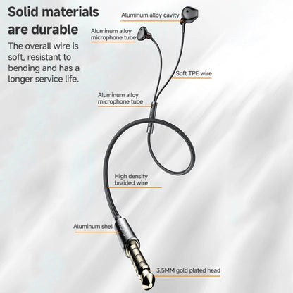 Yesido YH47 3.5mm Metal Line-Control In-Ear Wired Earphone, Length: 1.2m (Black)