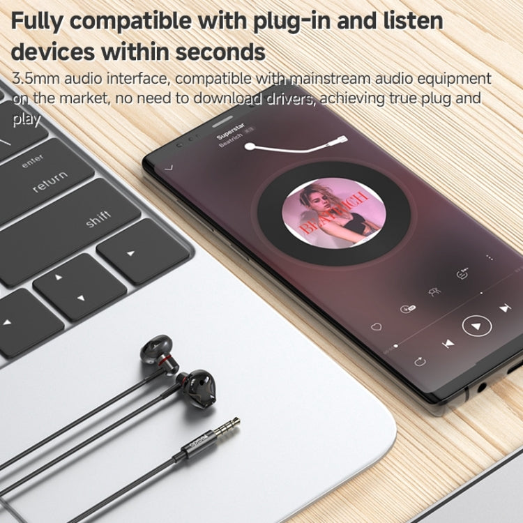 Yesido YH47 3.5mm Metal Line-Control In-Ear Wired Earphone, Length: 1.2m (Black)