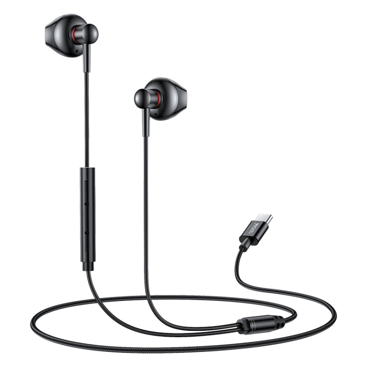 Écouteurs intra-auriculaires filaires Yesido YH49 Type-C avec contrôle de ligne, longueur : 1,2 m (noir)