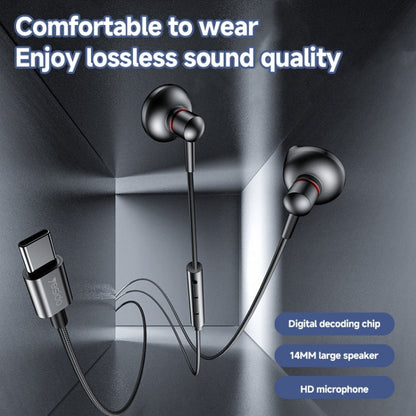 Écouteurs intra-auriculaires filaires Yesido YH49 Type-C avec contrôle de ligne, longueur : 1,2 m (noir)