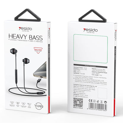 Écouteurs intra-auriculaires filaires Yesido YH49 Type-C avec contrôle de ligne, longueur : 1,2 m (noir)