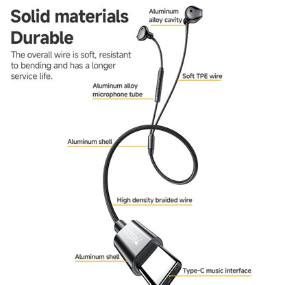 Écouteurs intra-auriculaires filaires Yesido YH49 Type-C avec contrôle de ligne, longueur : 1,2 m (noir)