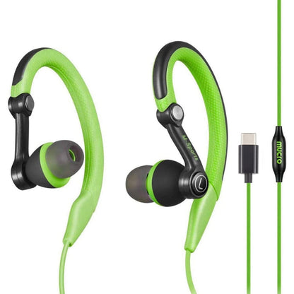 Mucro Type-C Plug In-Ear Sport Earhook Wired Stereo Headphones for Jogging Gym (Green)