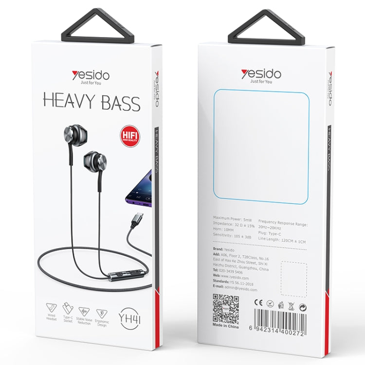 Yesido YH41 Type-C Plug Wired HiFi Sound Music Earphones with Mic