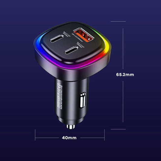 Chargeur rapide de voiture REMAX RCC330 Earl Series 3-en-1 66W PD avec voyant lumineux