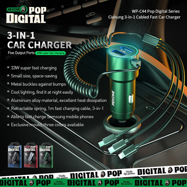 Chargeur de voiture rapide double USB 33 W 3-en-1 filaire WK WP-C44 Pop Digital Series Ciahung (Noir)