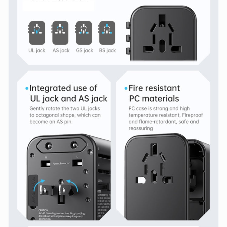 ROCK T62 35.5W Global Travel Multifunctional Plug PD Charger Power Adapter(Black)
