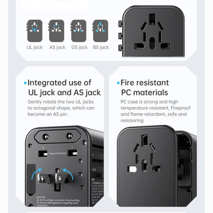 ROCK T62 35.5W Global Travel Multifunctional Plug PD Charger Power Adapter(Black)