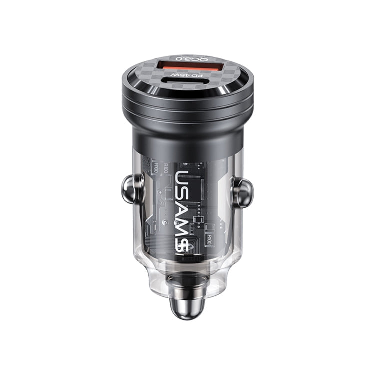 Chargeur de voiture mini USAMS US-CC175 C35 45 W en alliage d'aluminium transparent à double port USB (noir)