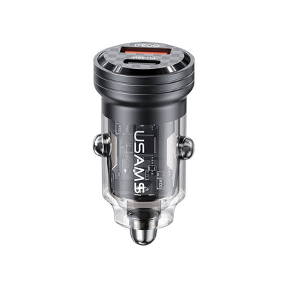 Chargeur de voiture mini USAMS US-CC175 C35 45 W en alliage d'aluminium transparent à double port USB (noir)