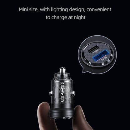 Chargeur de voiture mini USAMS US-CC175 C35 45 W en alliage d'aluminium transparent à double port USB (noir)