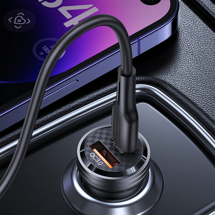 Chargeur de voiture mini USAMS US-CC175 C35 45 W en alliage d'aluminium transparent à double port USB (noir)