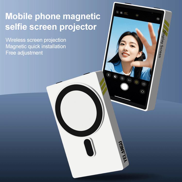 YELANGU TP01 Moniteur Selfie Magnétique Arrière pour Smartphone, Sans Fil, Partage d'écran (Blanc)