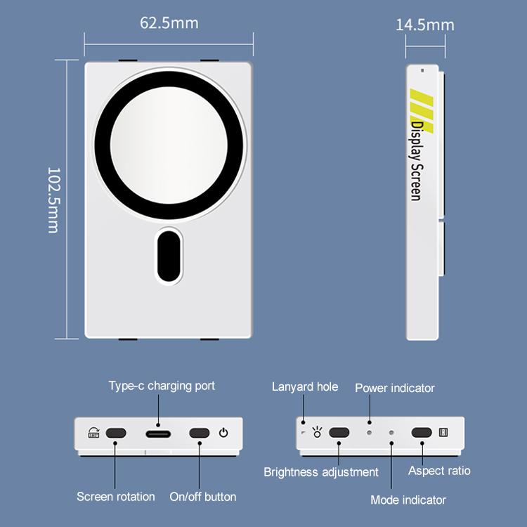 YELANGU TP01 Moniteur Selfie Magnétique Arrière pour Smartphone, Sans Fil, Partage d'écran (Blanc)