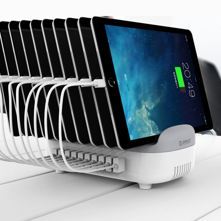 Station de charge intelligente ORICO DUK-10P 120W à 10 ports USB avec support pour téléphone et tablette, prise américaine (blanc)