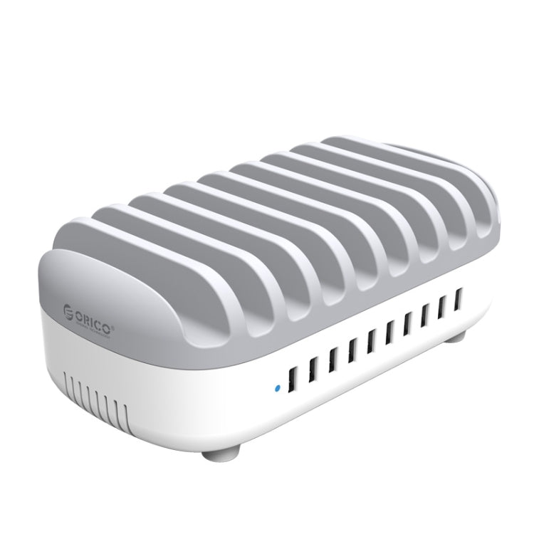 Station de charge intelligente ORICO DUK-10P 120W à 10 ports USB avec support pour téléphone et tablette, prise américaine (blanc)