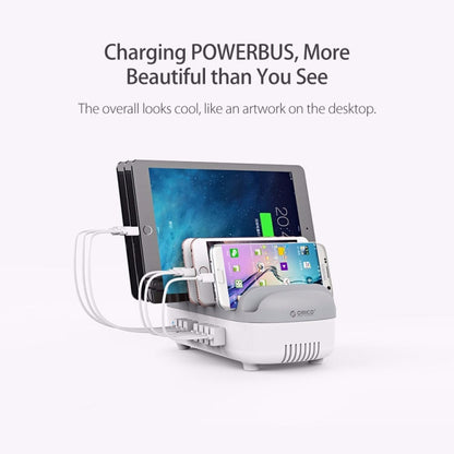 Station de charge intelligente ORICO DUK-10P 120W à 10 ports USB avec support pour téléphone et tablette, prise américaine (blanc)