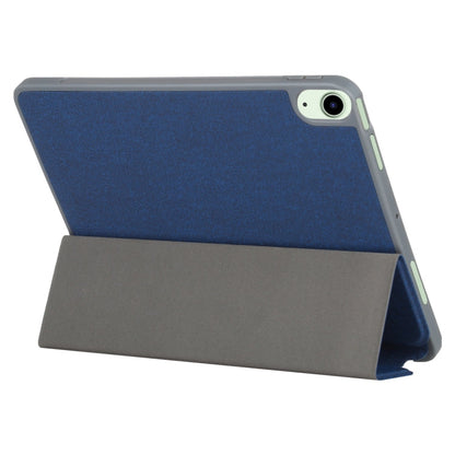 Mutural YASHI Series TPU + PU Cloth Pattern Texture Horizontal Flip Leather Case with Three-folding Holder & Pen Slot & Wake-up / Sleep Function For iPad Air 2022 / 2020 10.9(Blue)