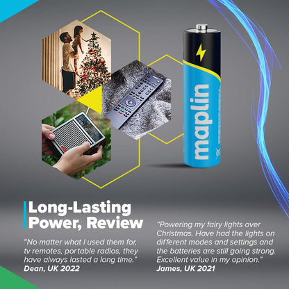 Piles Alcalines Haute Performance Maplin 80x AA LR6 1,5 V Longue Durée (7 ans) avec Testeur de Piles Universel