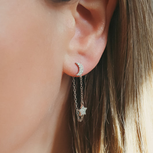 Imogen Moon & Star Drop Chain Earrings | 925 Sterling Silver