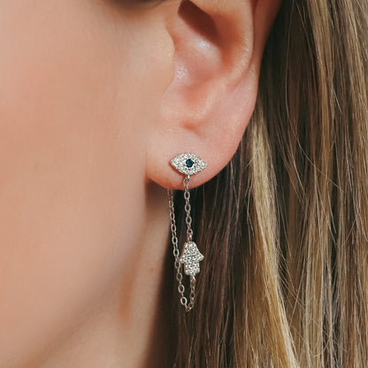 Iris Evil Eye Chain Drop Earrings | 925 Sterling Silver
