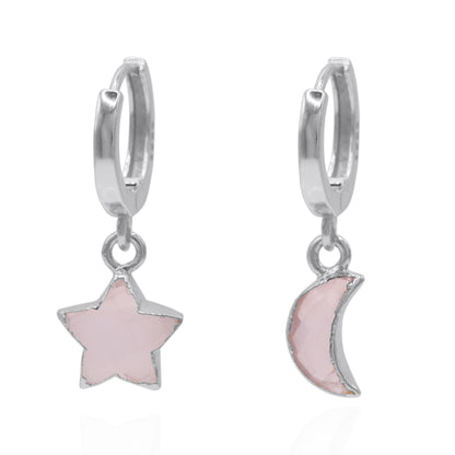 Créoles Joni en argent sterling 925 avec pendentifs étoile et lune en quartz rose