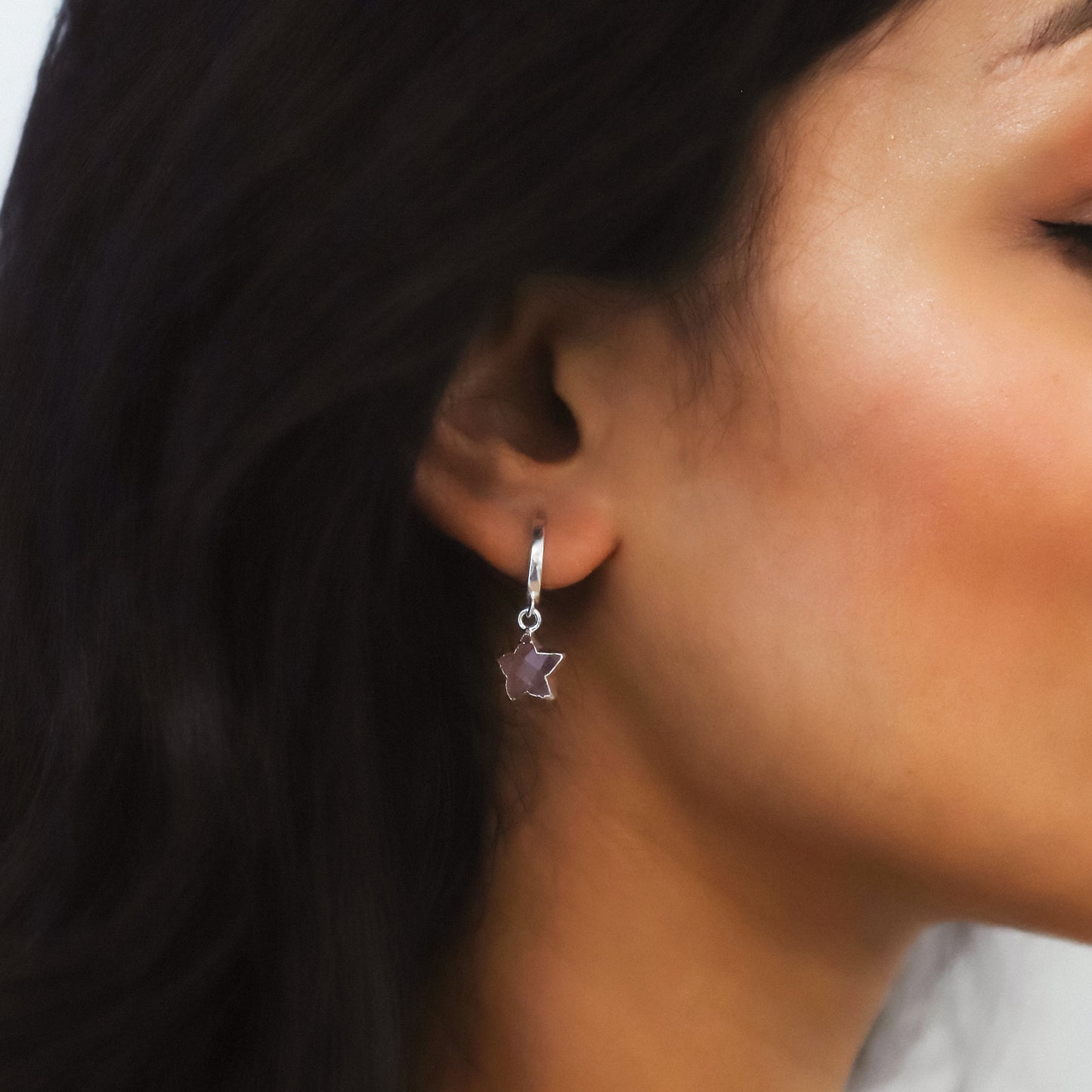 Créoles Joni en argent sterling 925 avec pendentifs étoile et lune en quartz rose