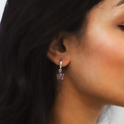 Créoles Joni en argent sterling 925 avec pendentifs étoile et lune en quartz rose