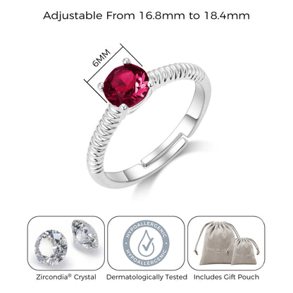 Red Adjustable Crystal Ring Created with Zircondia® Crystals