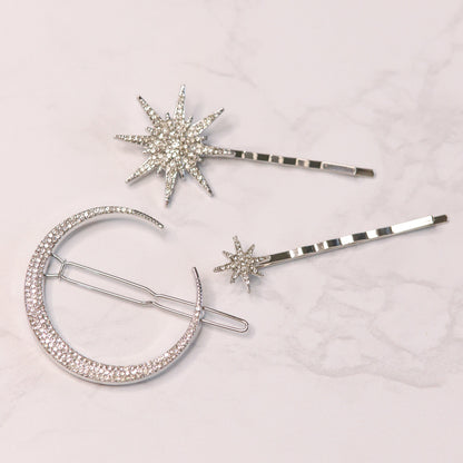 Juno Moon & Star Hair Clip Set | Silver