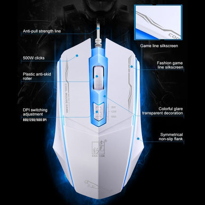 Chasing Leopard 199 USB 1600DPI Three-speed Adjustable LED Backlight Wired Optical Gaming Mouse, Length: 1.3m(Black)