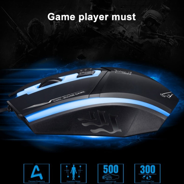 Chasing Leopard 199 USB 1600DPI Three-speed Adjustable LED Backlight Wired Optical Gaming Mouse, Length: 1.3m(Black)