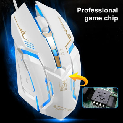 Chasing Leopard V17 USB 2400DPI Four-speed Adjustable Line Pattern Wired Optical Gaming Mouse with LED Breathing Light, Length: 1.45m(Black)