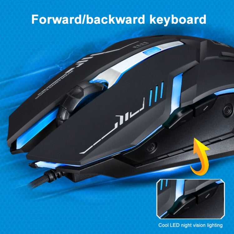 Chasing Leopard V17 USB 2400DPI Four-speed Adjustable Line Pattern Wired Optical Gaming Mouse with LED Breathing Light, Length: 1.45m(Jet Black)