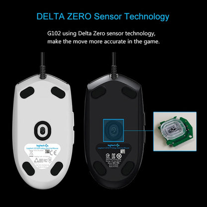 Logitech G102 6-keys RGB Glowing 6000DPI Five-speed Adjustable Wired Optical Gaming Mouse, Length: 2m (White)