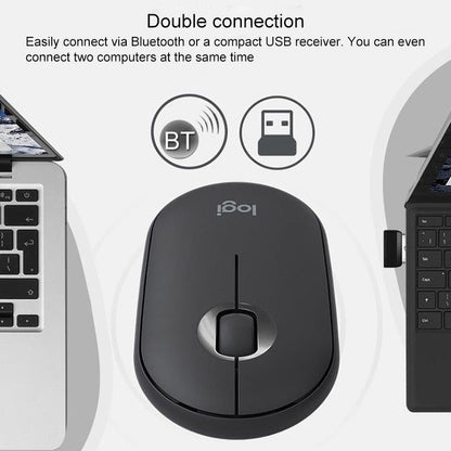 Logitech Pebble Cobblestone Shape Thin 3-keys 1000DPI Mute Wireless Bluetooth Optical Mouse, Wireless Range: 10m (White)