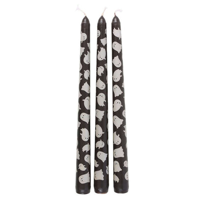 Gothic Gifts Set of 3 Ghost Print Taper Candles