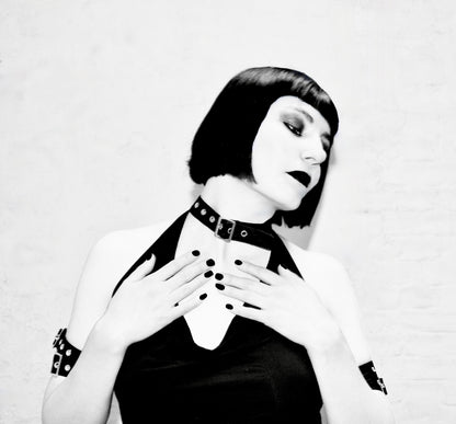 Necessary Evil Aphrodite Plunge Cowl Neck Top - Faux Leather Gothic Going Out Top