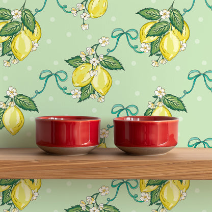 LEMON BLOSSOM PISTACHIO WALLPAPER